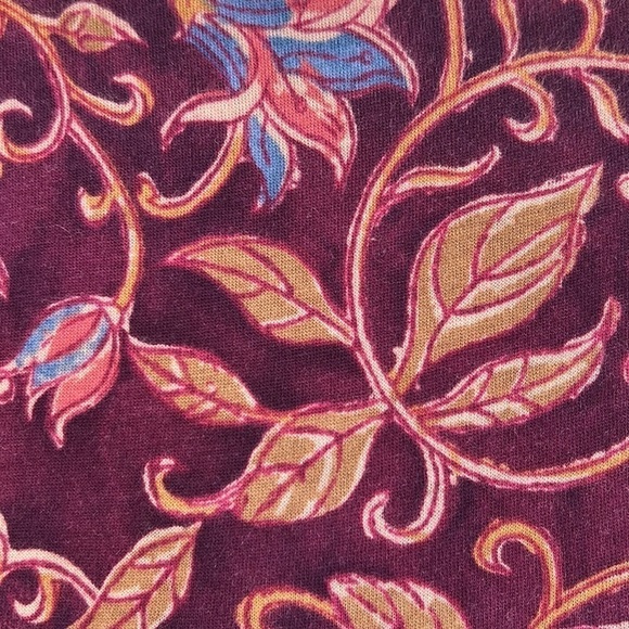 Chaps Burgundy Floral Print 100% Cotton Stretch Full Tiered Midi Skirt - Picture 3 of 8